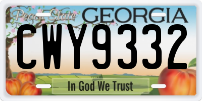 GA license plate CWY9332