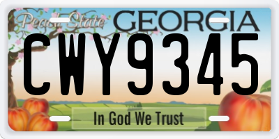 GA license plate CWY9345