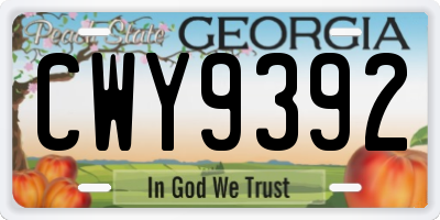 GA license plate CWY9392