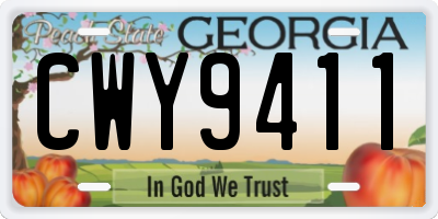 GA license plate CWY9411