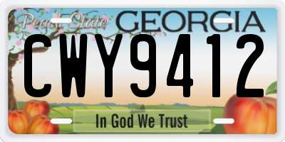 GA license plate CWY9412