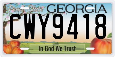 GA license plate CWY9418