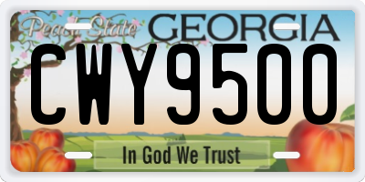 GA license plate CWY9500
