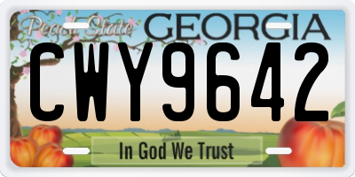 GA license plate CWY9642