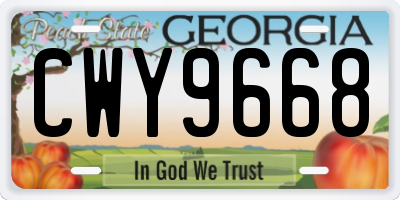 GA license plate CWY9668