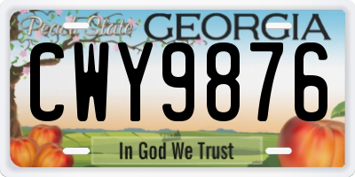 GA license plate CWY9876