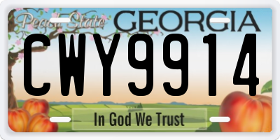 GA license plate CWY9914