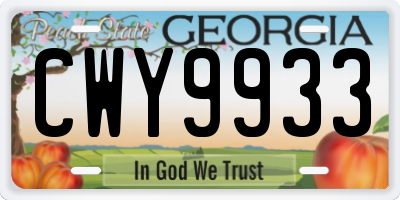GA license plate CWY9933