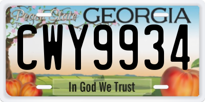 GA license plate CWY9934