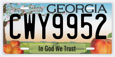 GA license plate CWY9952