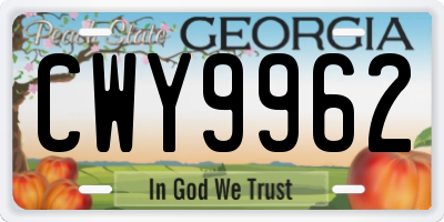 GA license plate CWY9962
