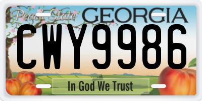 GA license plate CWY9986