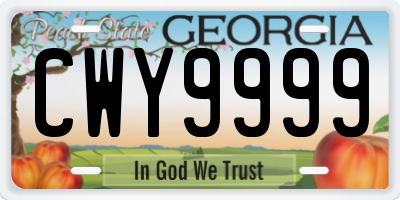 GA license plate CWY9999