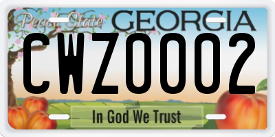 GA license plate CWZ0002