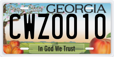 GA license plate CWZ0010