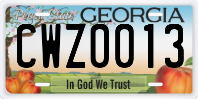 GA license plate CWZ0013