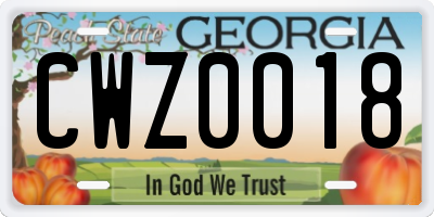 GA license plate CWZ0018
