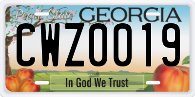 GA license plate CWZ0019