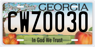 GA license plate CWZ0030