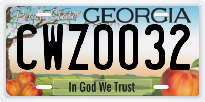 GA license plate CWZ0032