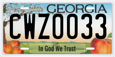 GA license plate CWZ0033
