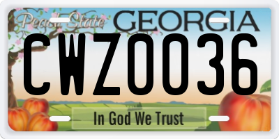 GA license plate CWZ0036
