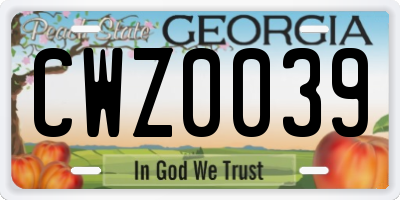 GA license plate CWZ0039