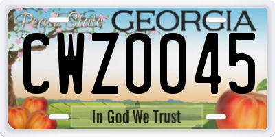GA license plate CWZ0045