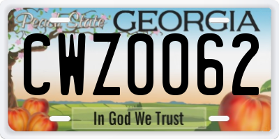 GA license plate CWZ0062