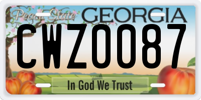 GA license plate CWZ0087