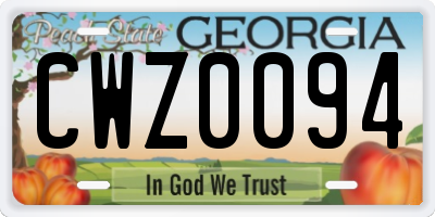 GA license plate CWZ0094
