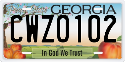 GA license plate CWZ0102