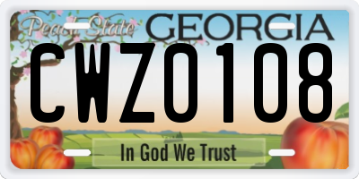GA license plate CWZ0108