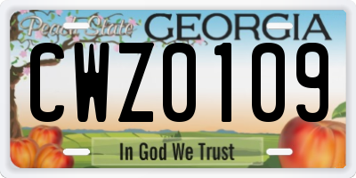 GA license plate CWZ0109