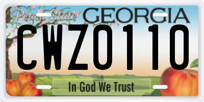 GA license plate CWZ0110
