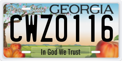 GA license plate CWZ0116