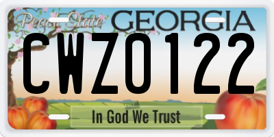 GA license plate CWZ0122