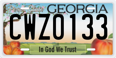 GA license plate CWZ0133