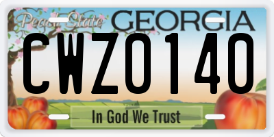 GA license plate CWZ0140