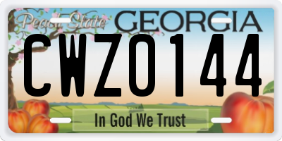 GA license plate CWZ0144