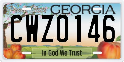 GA license plate CWZ0146