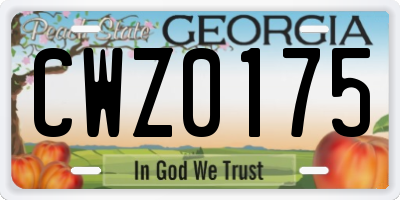 GA license plate CWZ0175