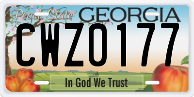 GA license plate CWZ0177