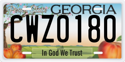 GA license plate CWZ0180