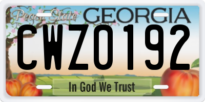GA license plate CWZ0192