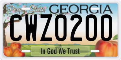 GA license plate CWZ0200