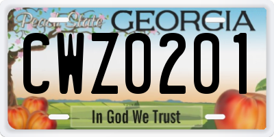 GA license plate CWZ0201