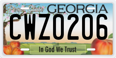 GA license plate CWZ0206