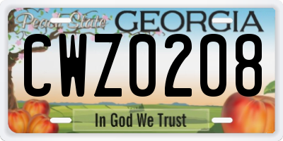 GA license plate CWZ0208