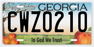 GA license plate CWZ0210
